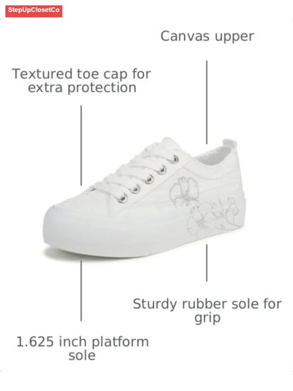 Women's Platform Canvas Sneakers Lace-up Low-top Floral Embellished